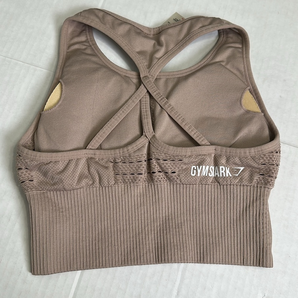 Gymshark Energy Seamless Crop Vest‎ XSmall Ribbed Taupe Padded Sports Bra Top - Picture 2 of 7